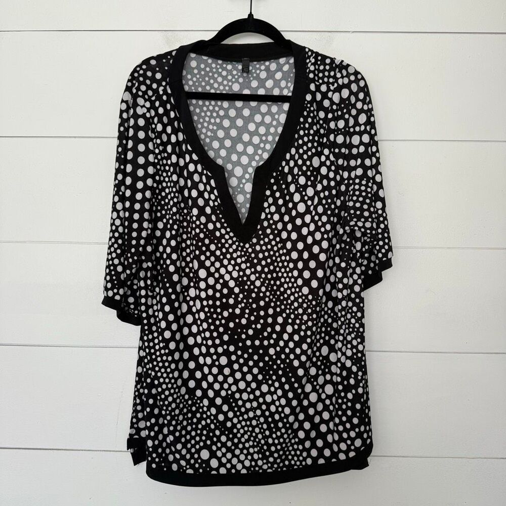 Lapis Womenβs 1X Black White Stretchy Blouse Top